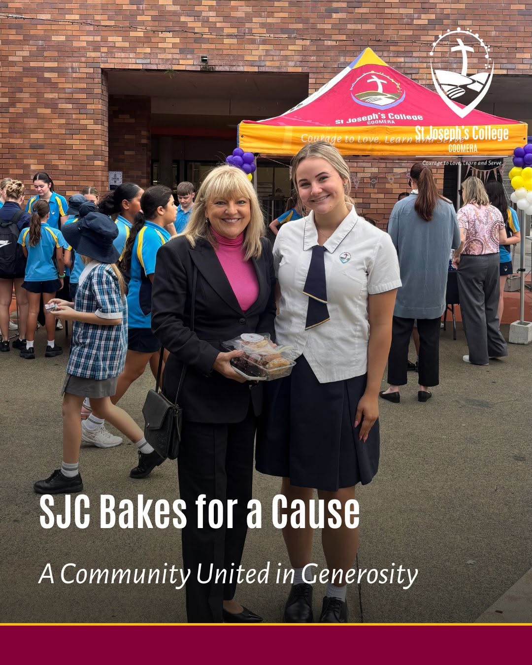 Staff with students at the bakes for a cause
